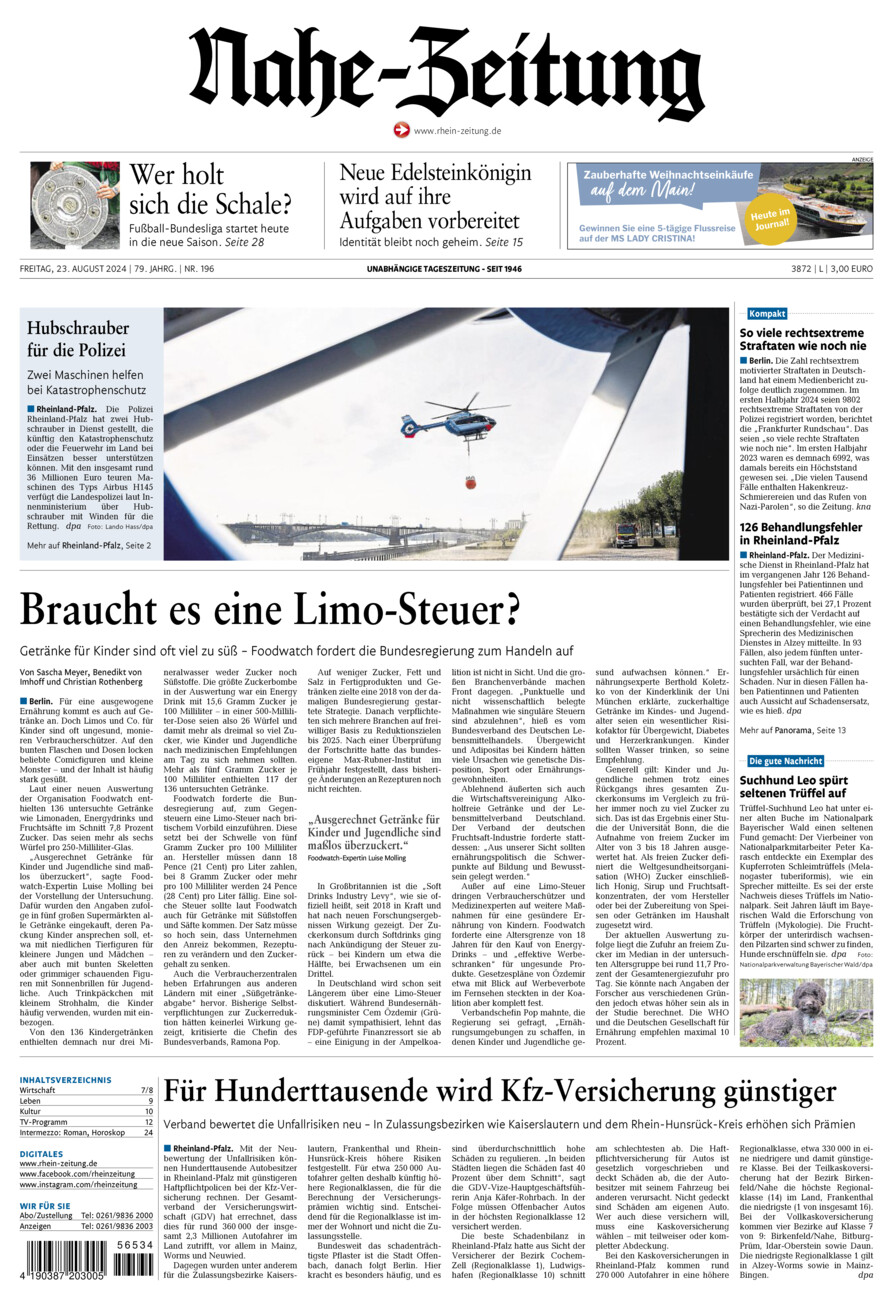 Nahe-Zeitung vom Freitag, 23.08.2024