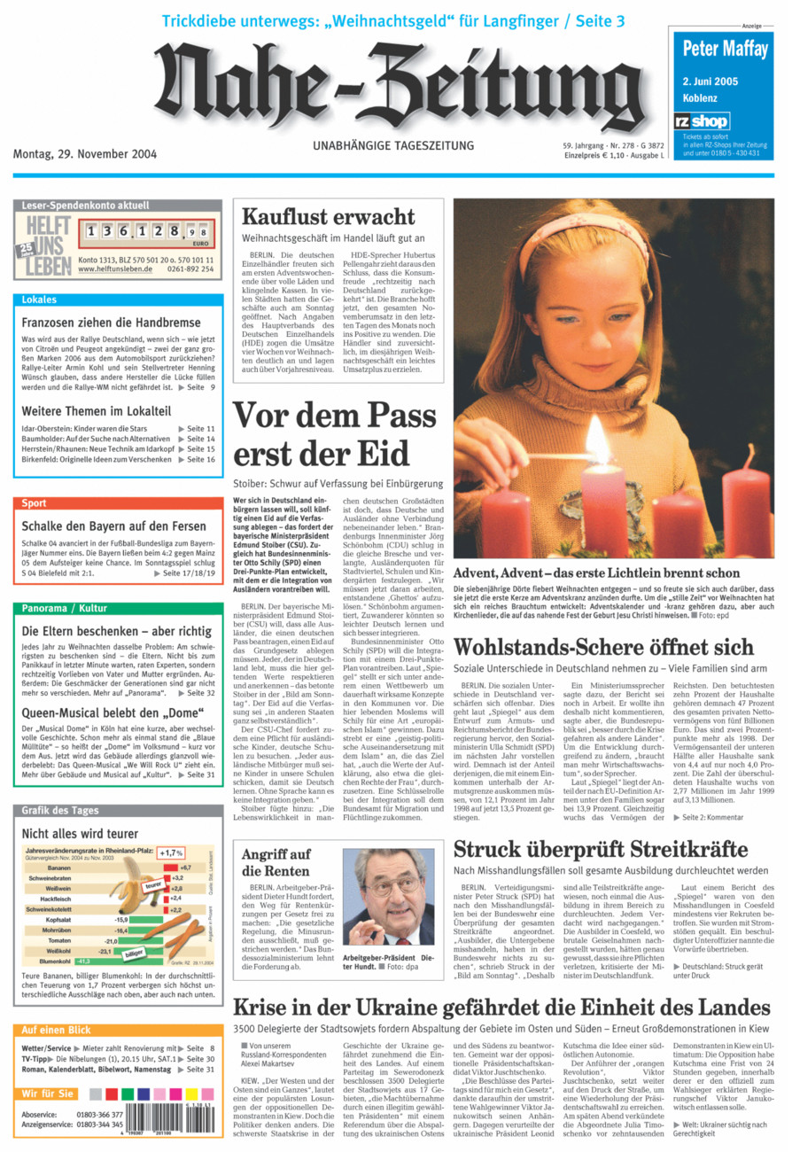 Nahe-Zeitung vom Montag, 29.11.2004