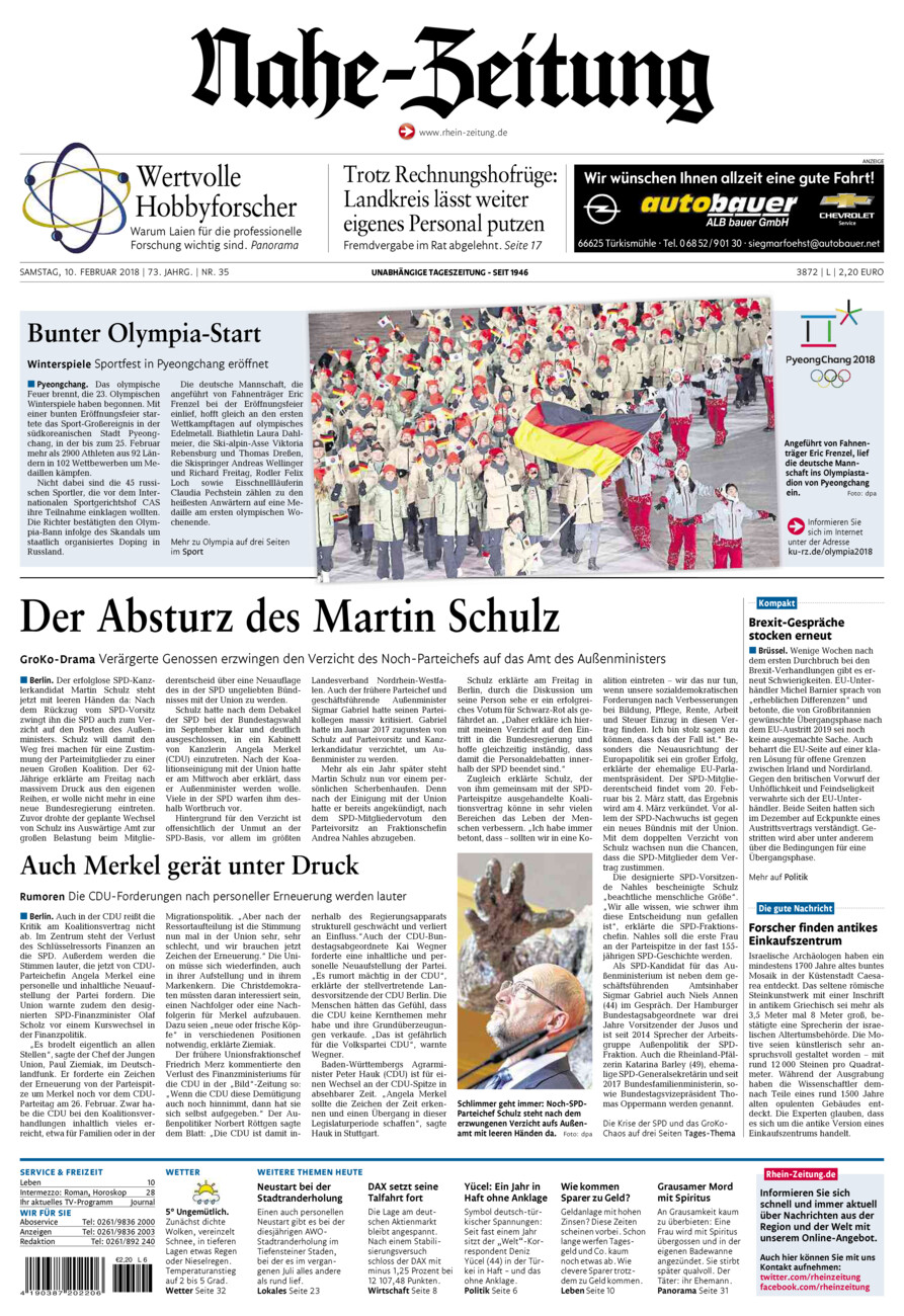Nahe-Zeitung vom Samstag, 10.02.2018