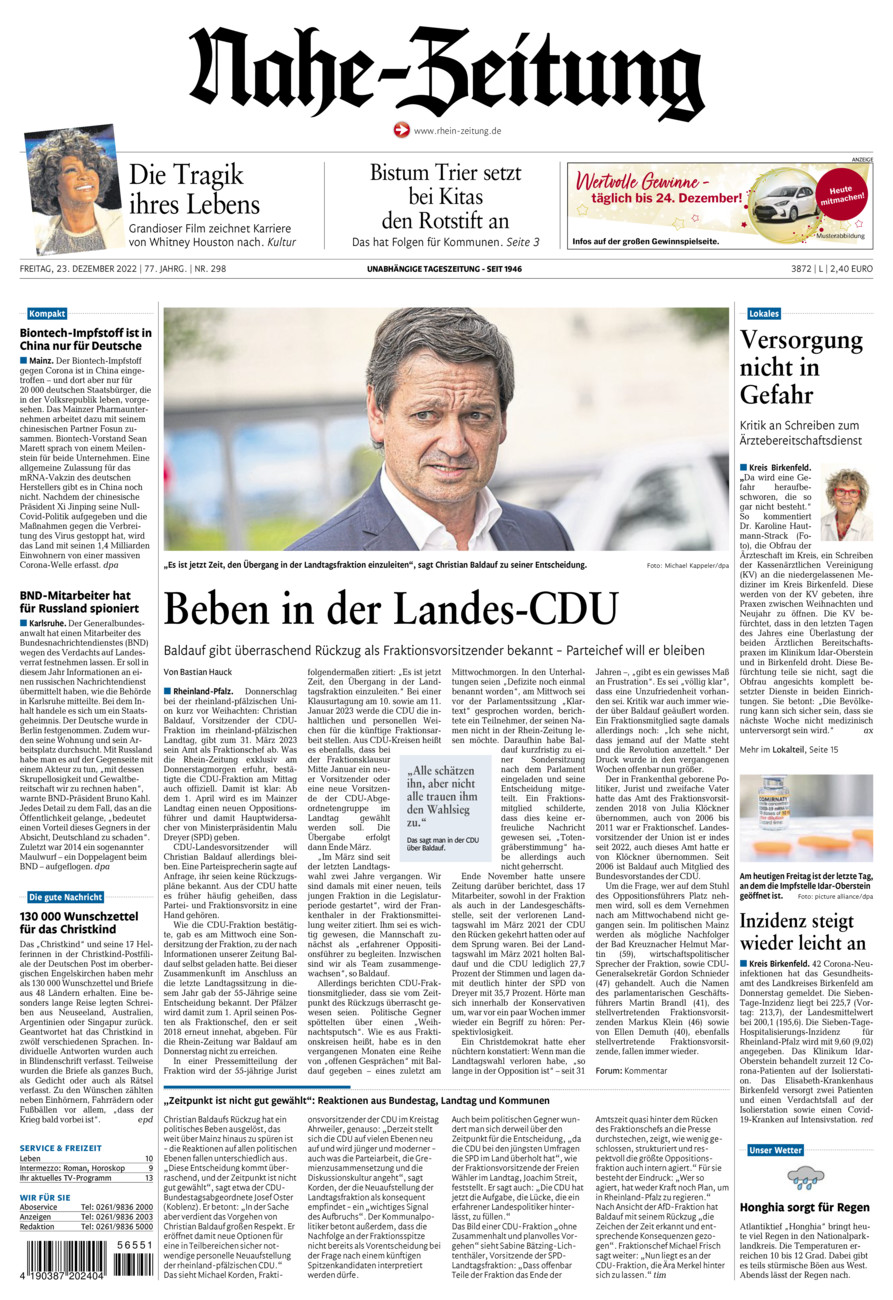 Nahe-Zeitung vom Freitag, 23.12.2022