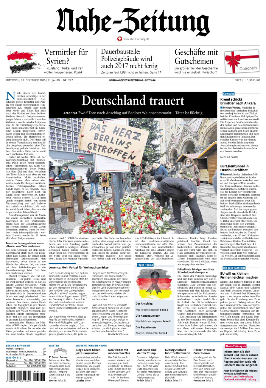 Nahe-Zeitung vom Mittwoch, 21.12.2016