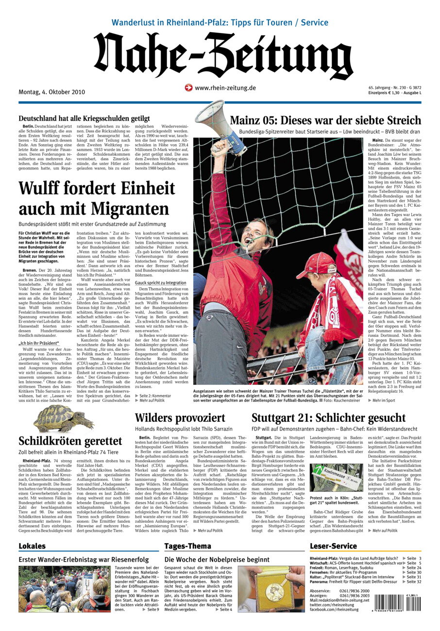 Nahe-Zeitung vom Montag, 04.10.2010
