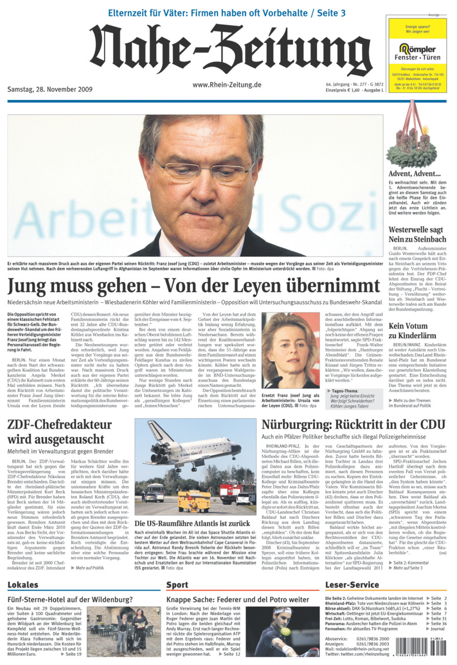 Nahe-Zeitung vom Samstag, 28.11.2009