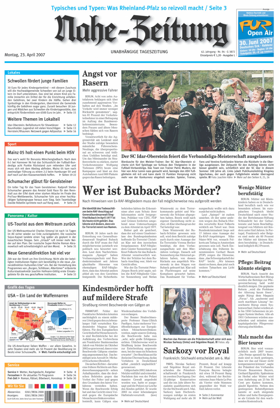 Nahe-Zeitung vom Montag, 23.04.2007