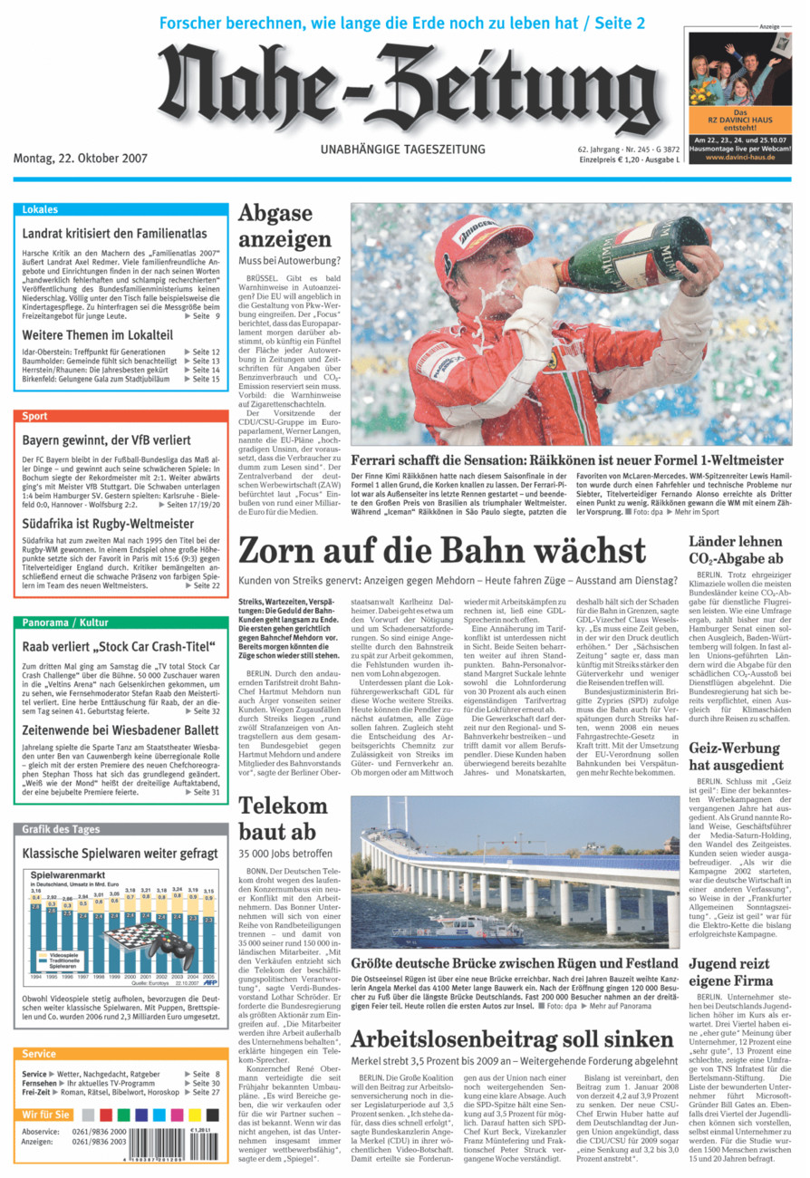 Nahe-Zeitung vom Montag, 22.10.2007