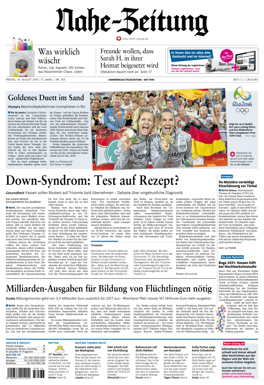 Nahe-Zeitung vom Freitag, 19.08.2016