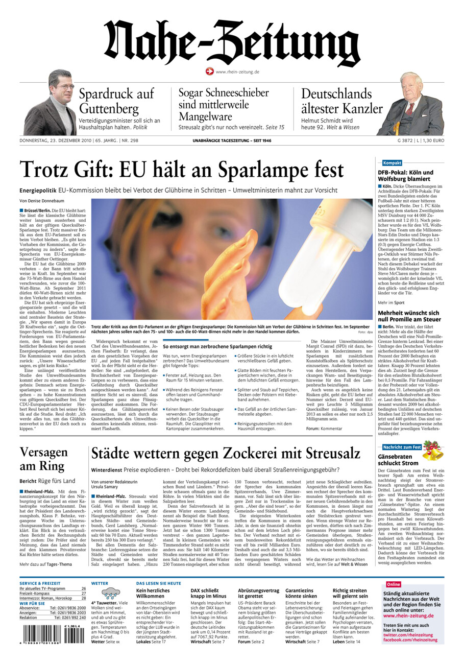 Nahe-Zeitung vom Donnerstag, 23.12.2010