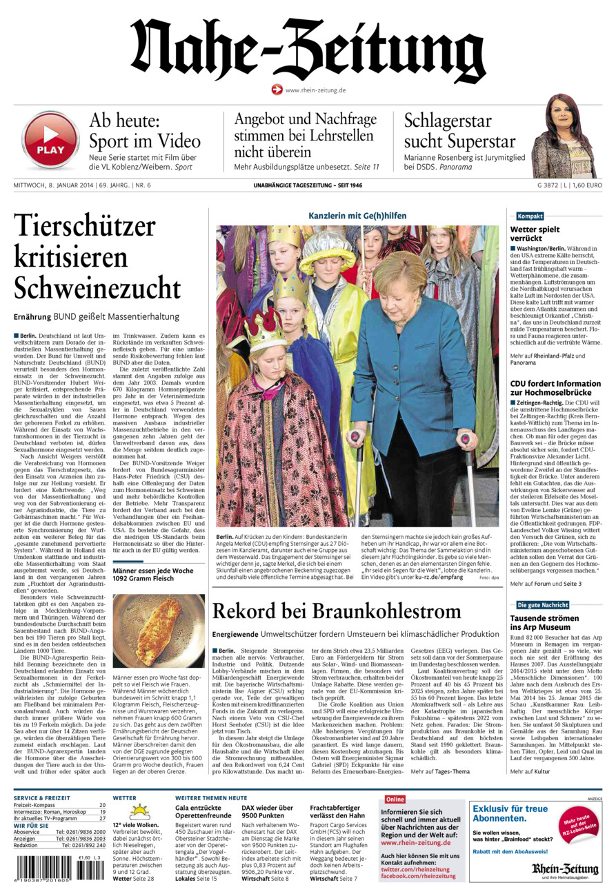 Nahe-Zeitung vom Mittwoch, 08.01.2014