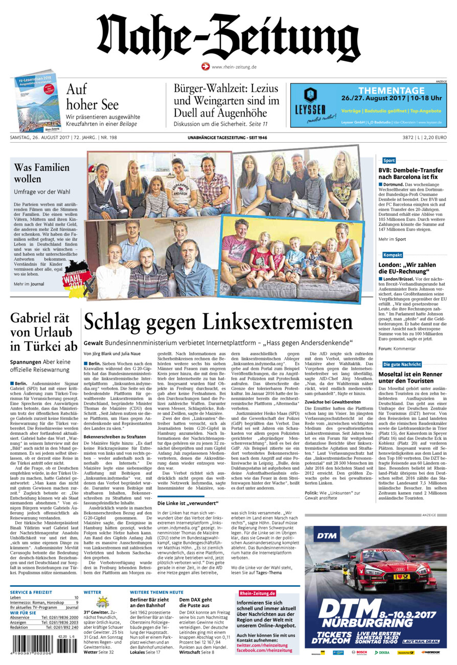 Nahe-Zeitung vom Samstag, 26.08.2017
