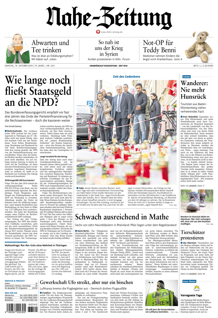 Nahe-Zeitung vom Samstag, 19.10.2019