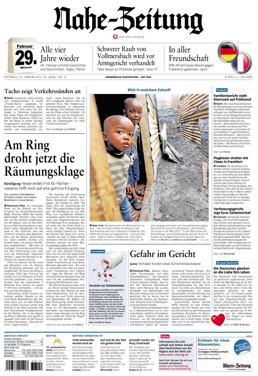 Nahe-Zeitung vom Mittwoch, 29.02.2012
