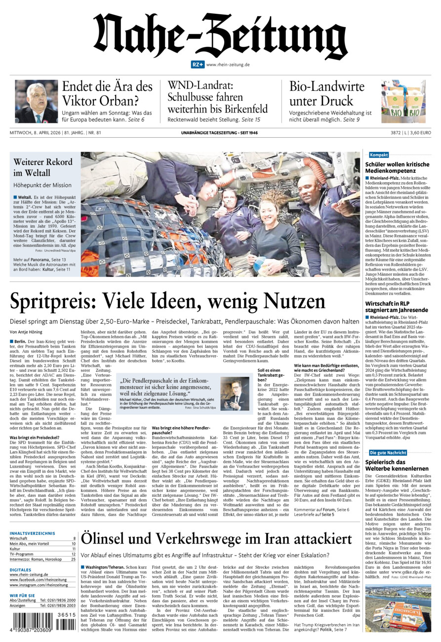 Nahe-Zeitung vom Mittwoch, 08.04.2026