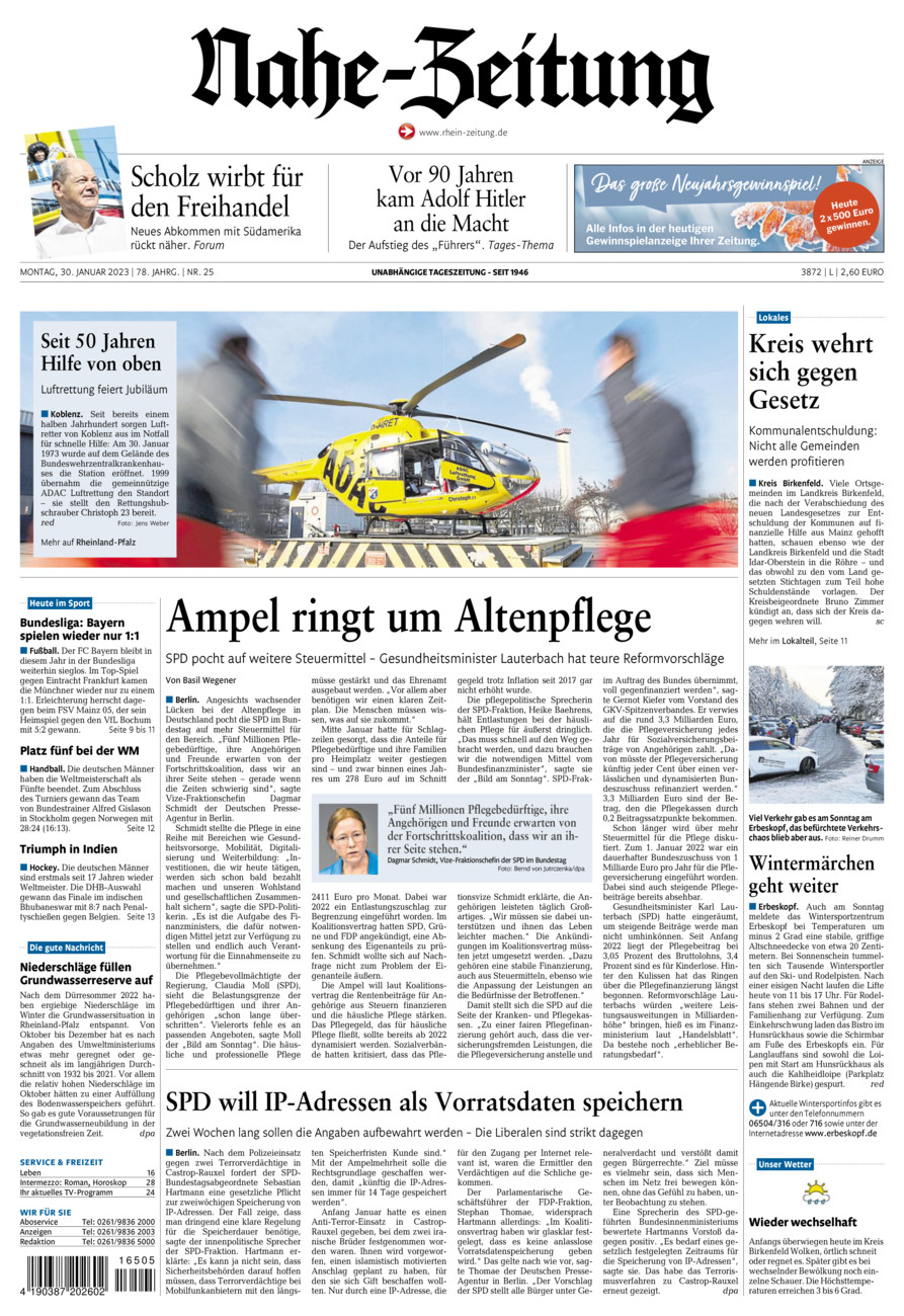 Nahe-Zeitung vom Montag, 30.01.2023