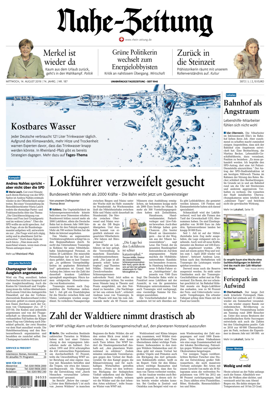 Nahe-Zeitung vom Mittwoch, 14.08.2019