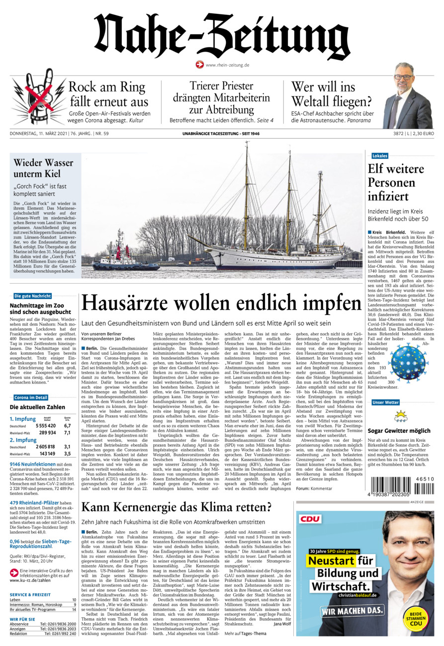 Nahe-Zeitung vom Donnerstag, 11.03.2021