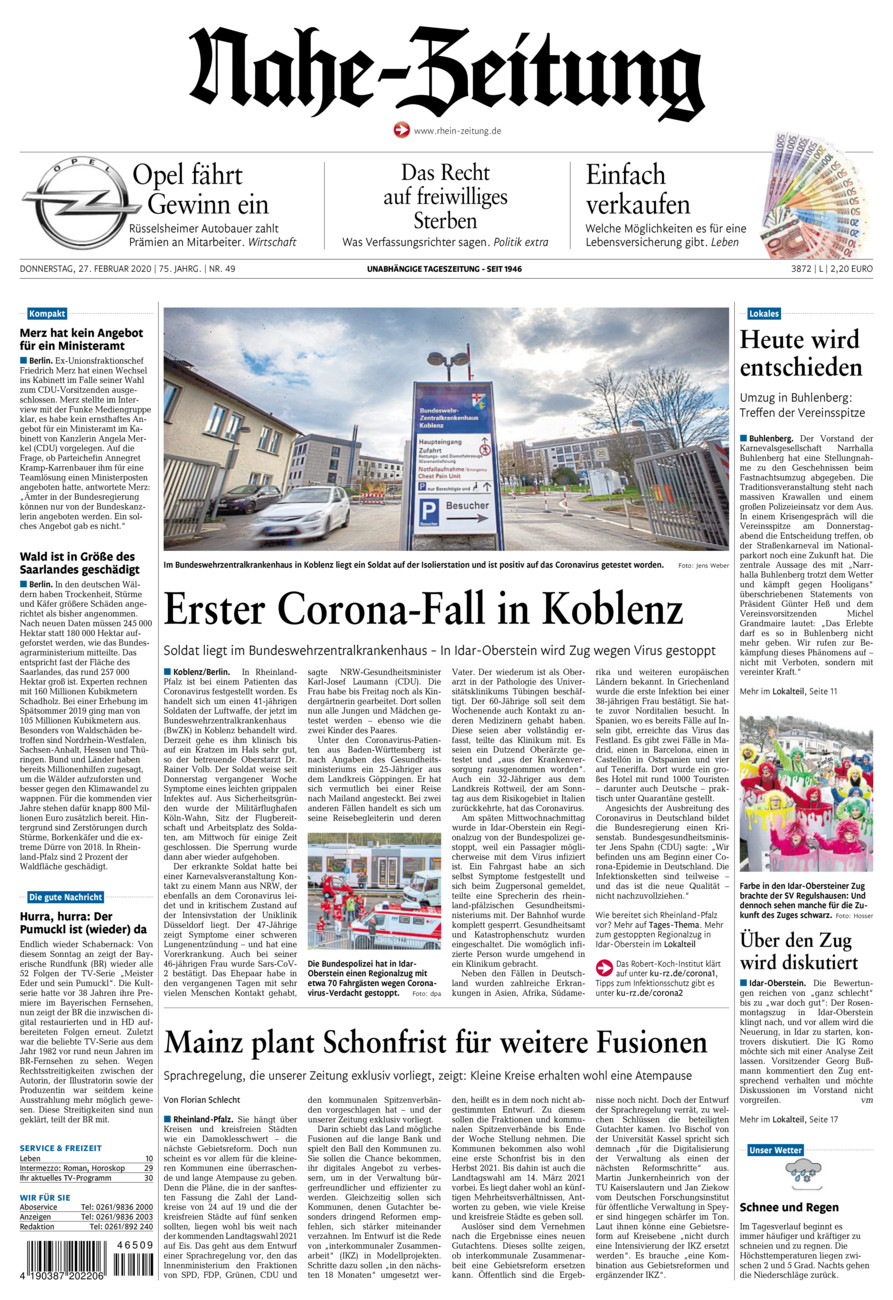Nahe-Zeitung vom Donnerstag, 27.02.2020