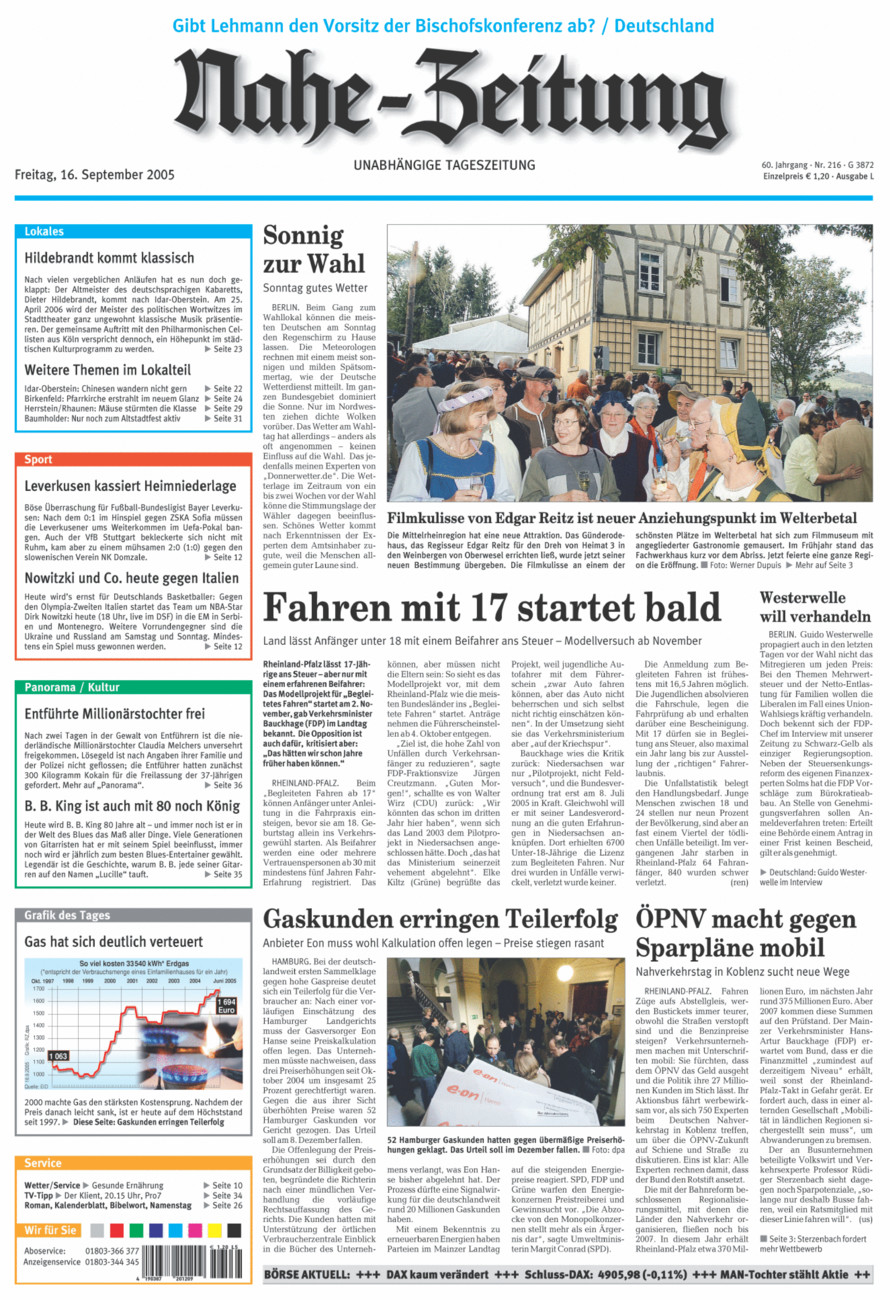 Nahe-Zeitung vom Freitag, 16.09.2005