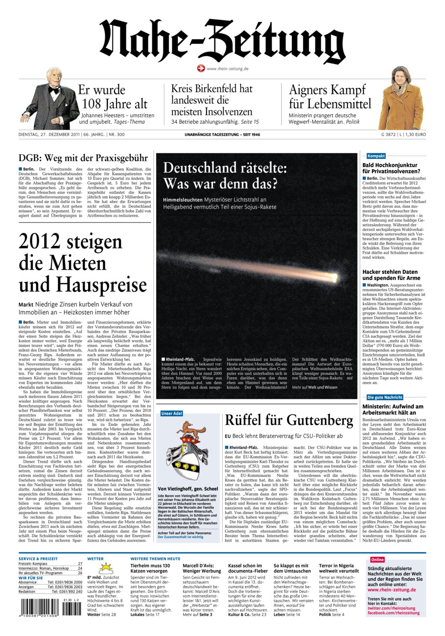 Nahe-Zeitung vom Dienstag, 27.12.2011