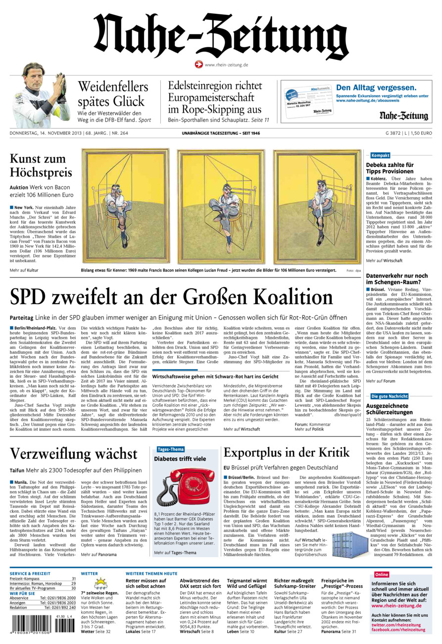 Nahe-Zeitung vom Donnerstag, 14.11.2013
