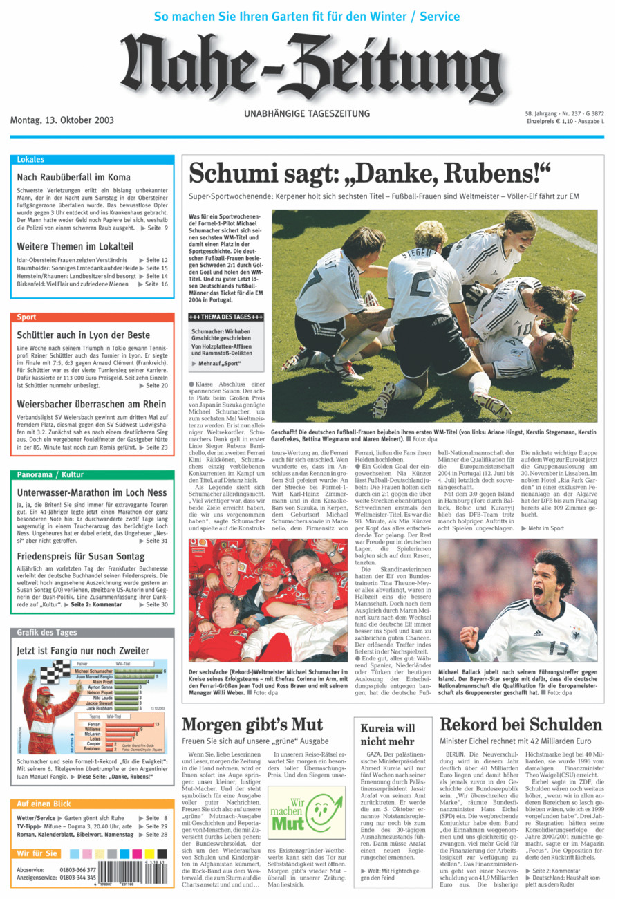 Nahe-Zeitung vom Montag, 13.10.2003