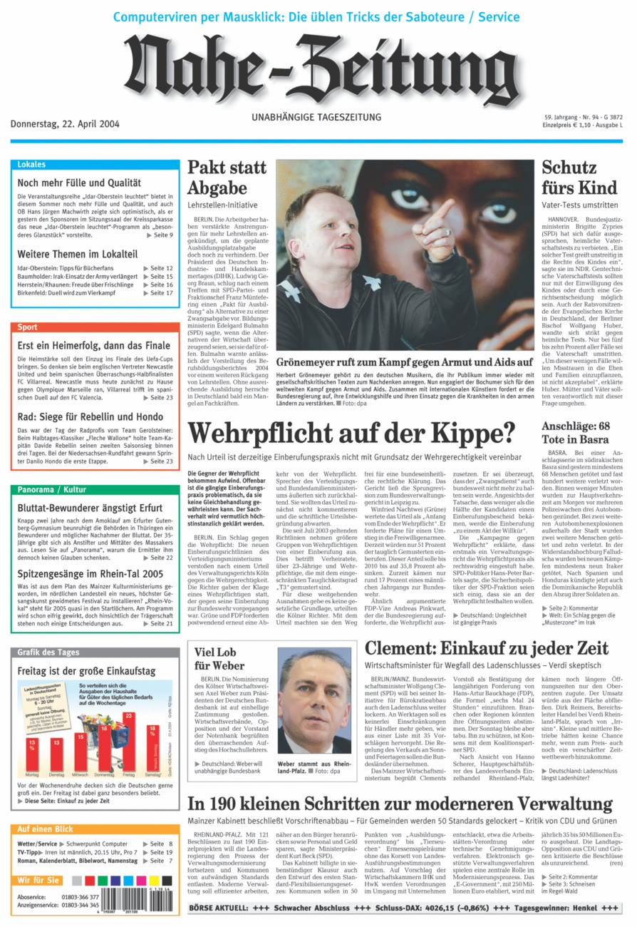 Nahe-Zeitung vom Donnerstag, 22.04.2004
