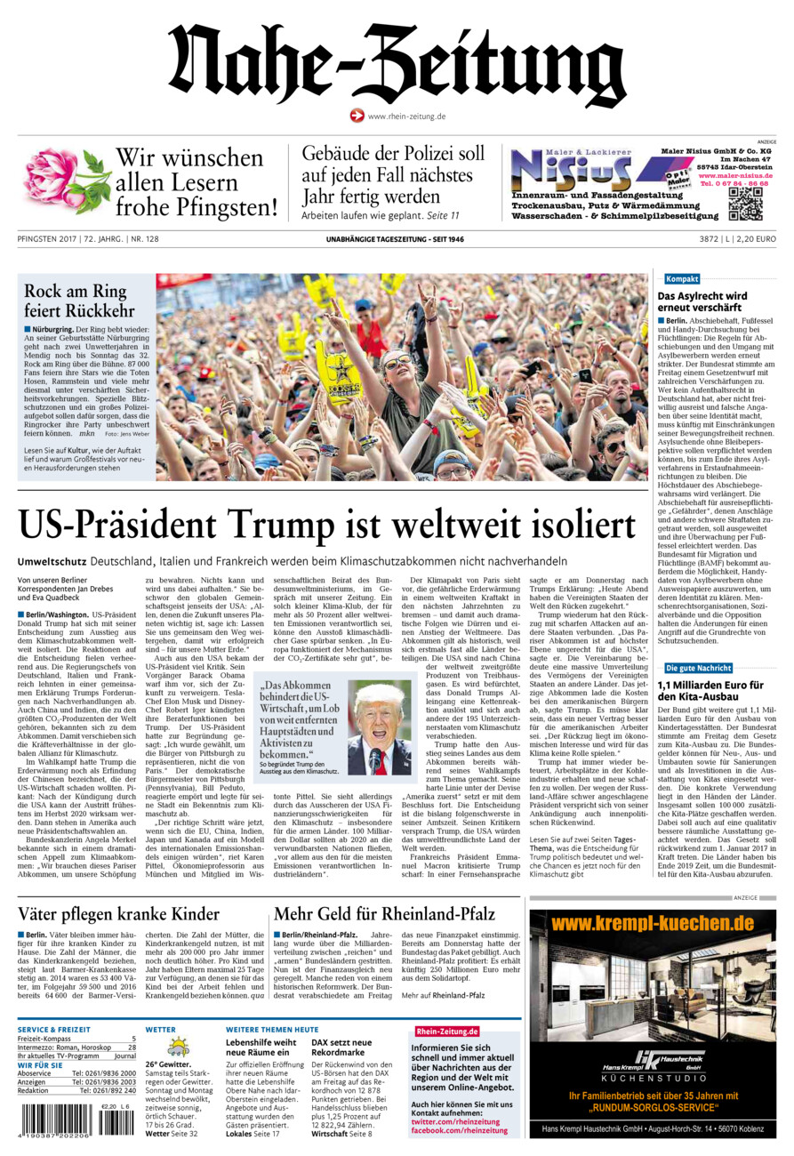 Nahe-Zeitung vom Samstag, 03.06.2017