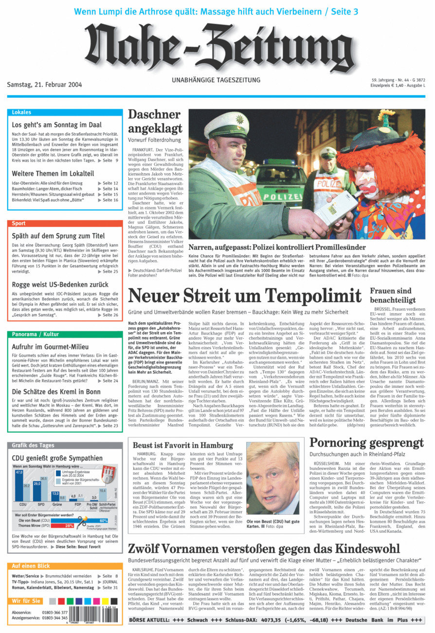 Nahe-Zeitung vom Samstag, 21.02.2004