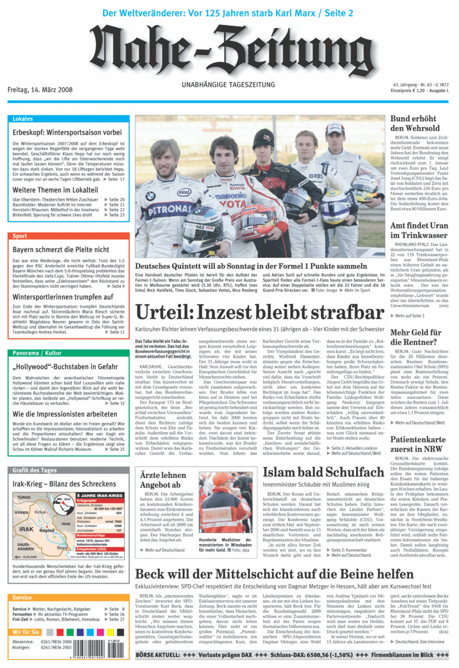 Nahe-Zeitung vom Freitag, 14.03.2008