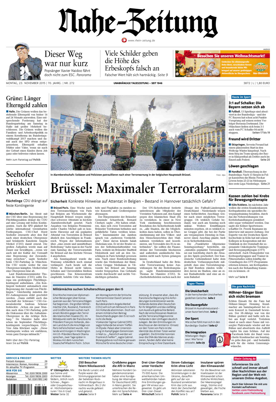 Nahe-Zeitung vom Montag, 23.11.2015