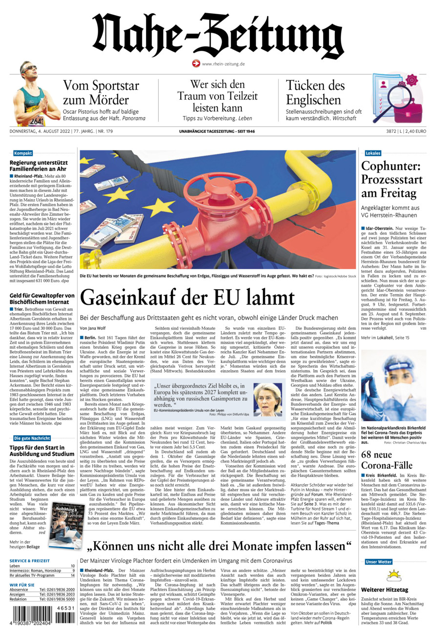 Nahe-Zeitung vom Donnerstag, 04.08.2022