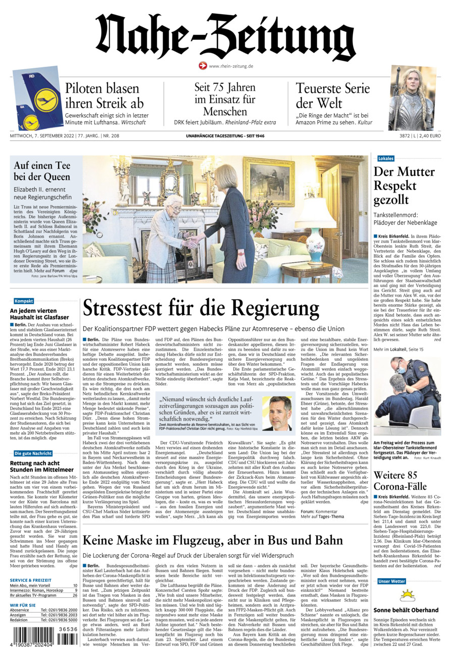 Nahe-Zeitung vom Mittwoch, 07.09.2022
