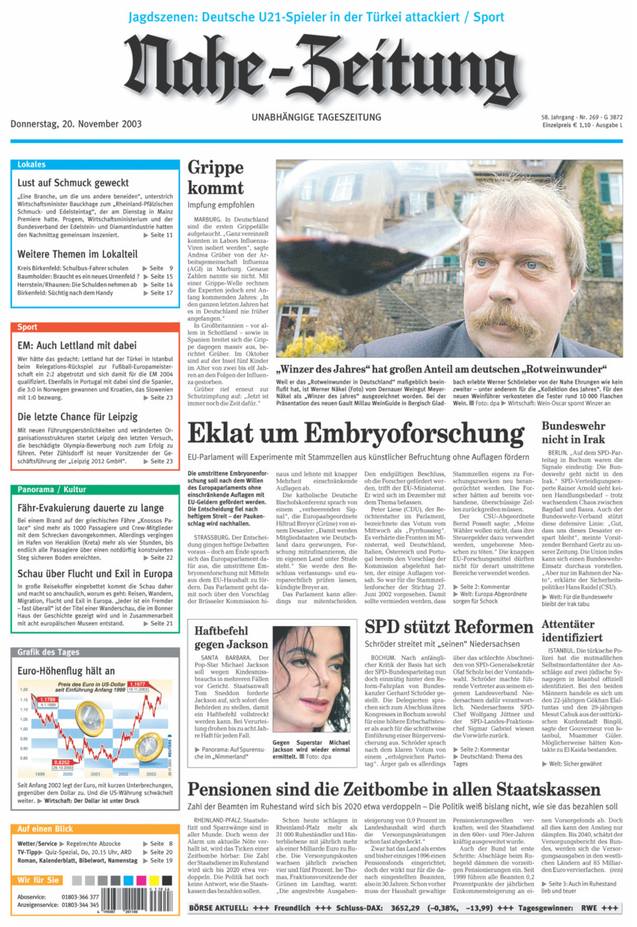 Nahe-Zeitung vom Donnerstag, 20.11.2003
