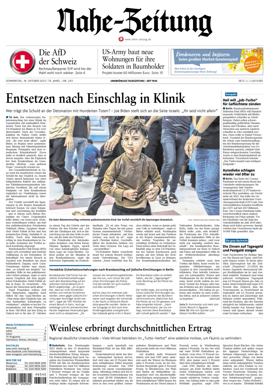 Nahe-Zeitung vom Donnerstag, 19.10.2023