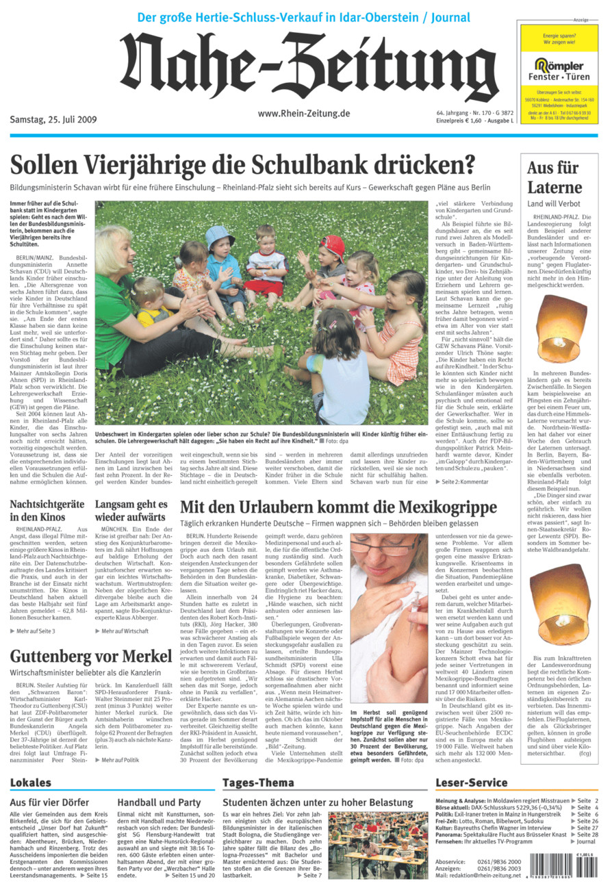 Nahe-Zeitung vom Samstag, 25.07.2009