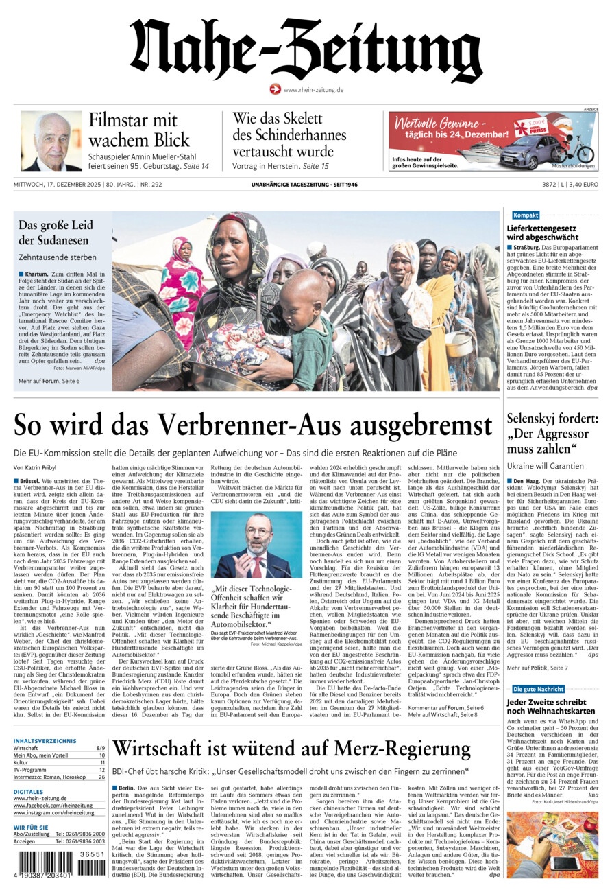 Nahe-Zeitung vom Mittwoch, 17.12.2025
