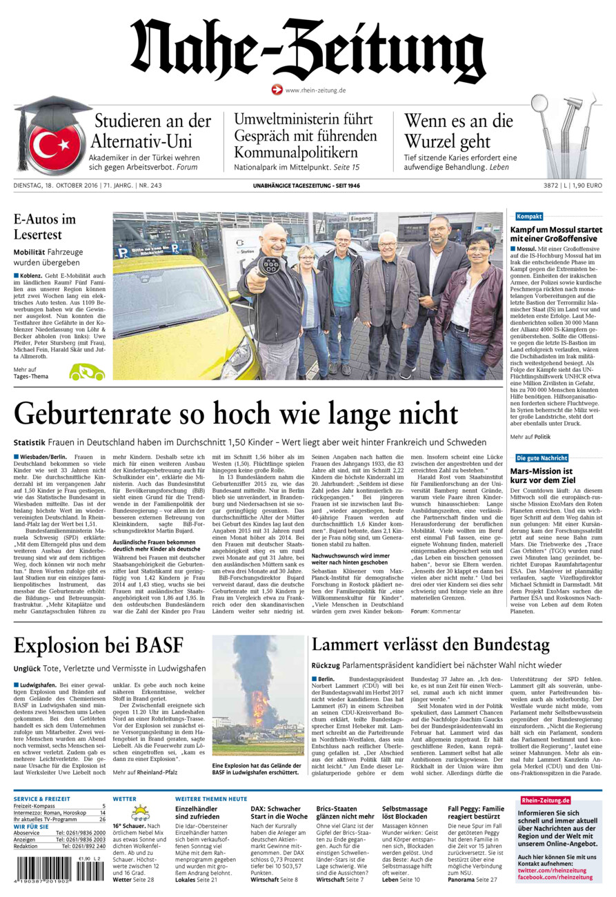 Nahe-Zeitung vom Dienstag, 18.10.2016