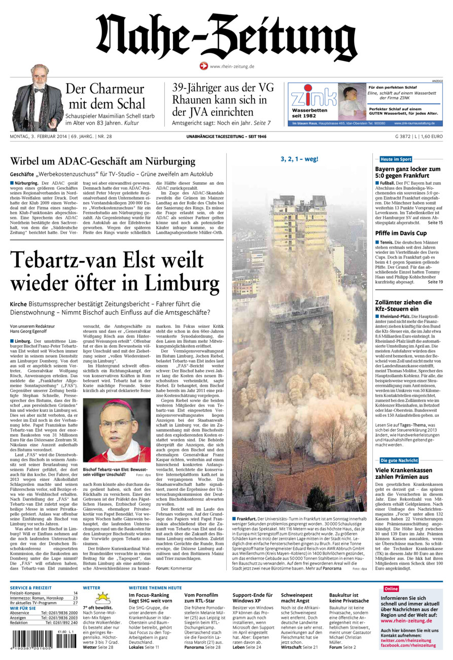 Nahe-Zeitung vom Montag, 03.02.2014