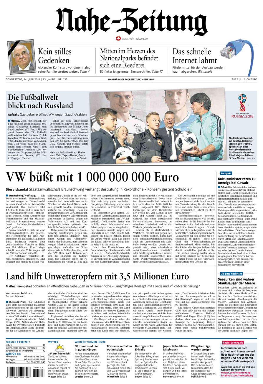 Nahe-Zeitung vom Donnerstag, 14.06.2018