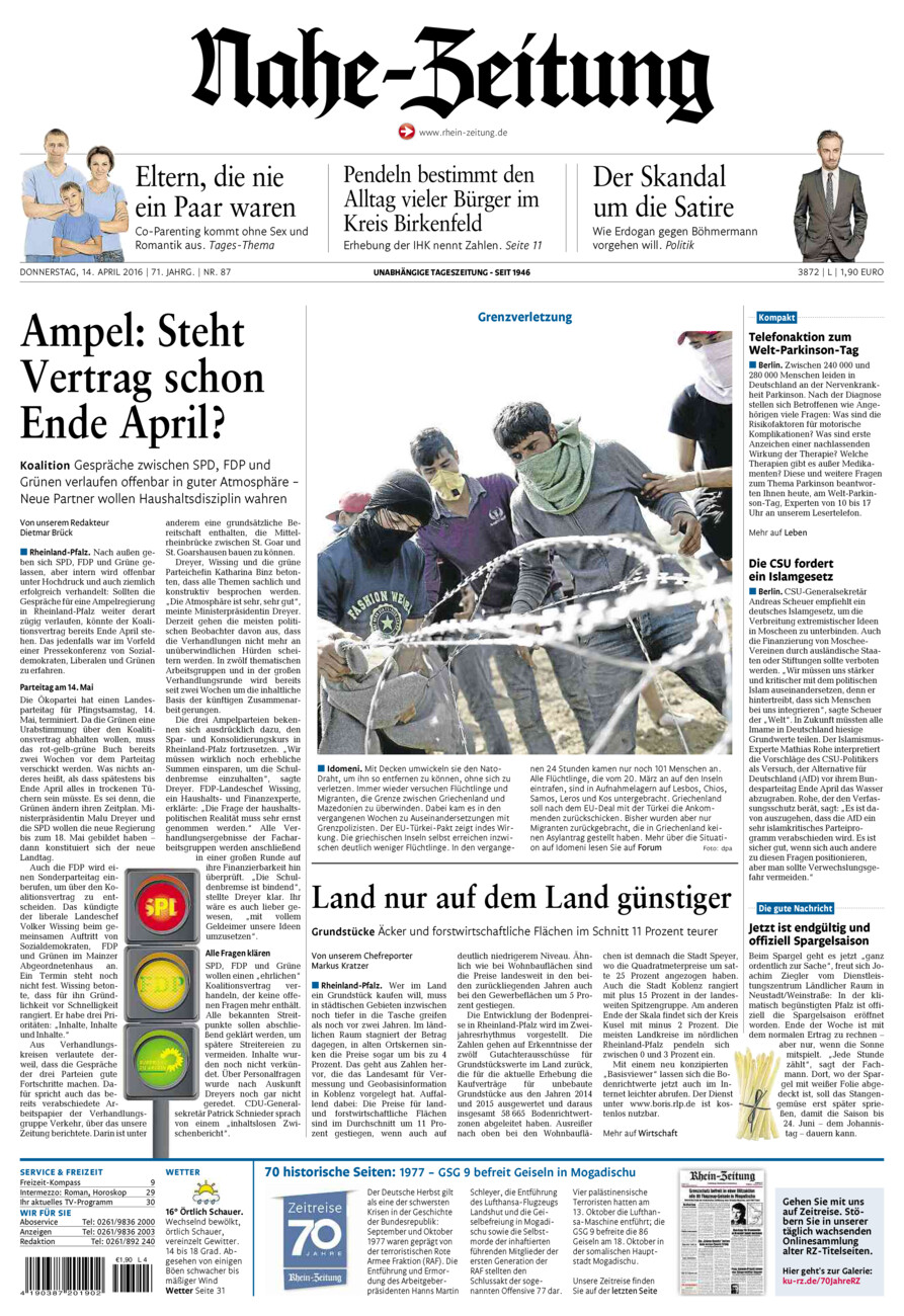 Nahe-Zeitung vom Donnerstag, 14.04.2016