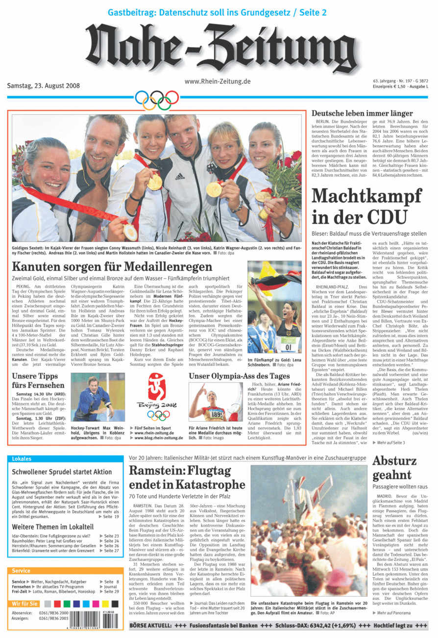 Nahe-Zeitung vom Samstag, 23.08.2008