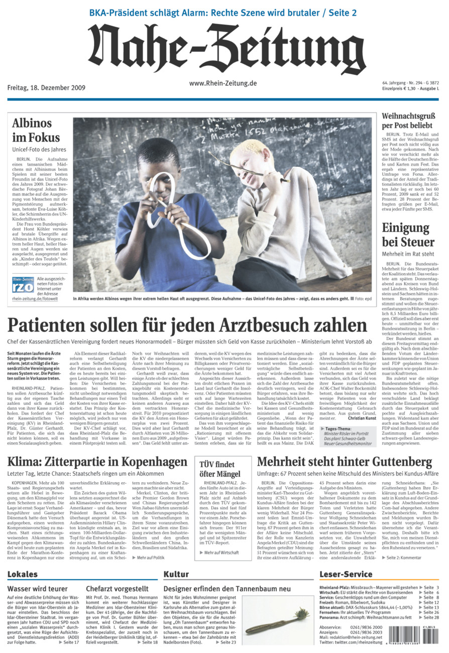 Nahe-Zeitung vom Freitag, 18.12.2009