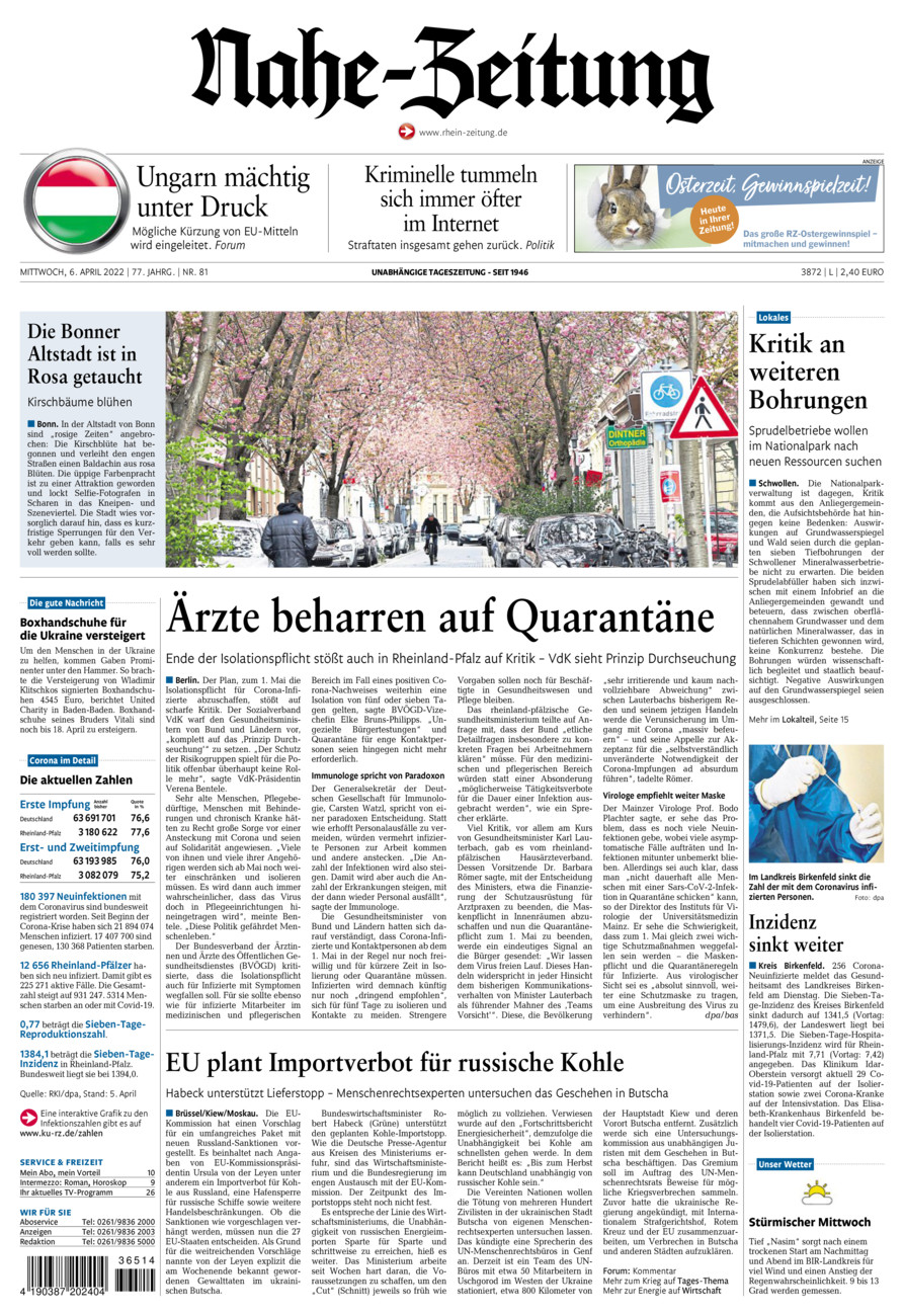 Nahe-Zeitung vom Mittwoch, 06.04.2022