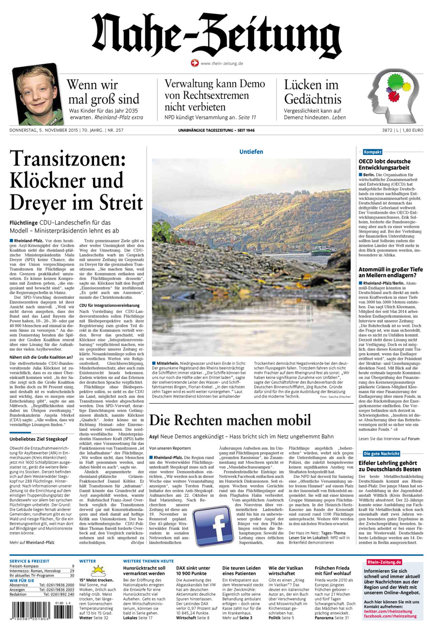 Nahe-Zeitung vom Donnerstag, 05.11.2015