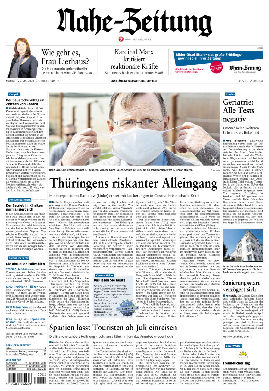 Nahe-Zeitung vom Montag, 25.05.2020
