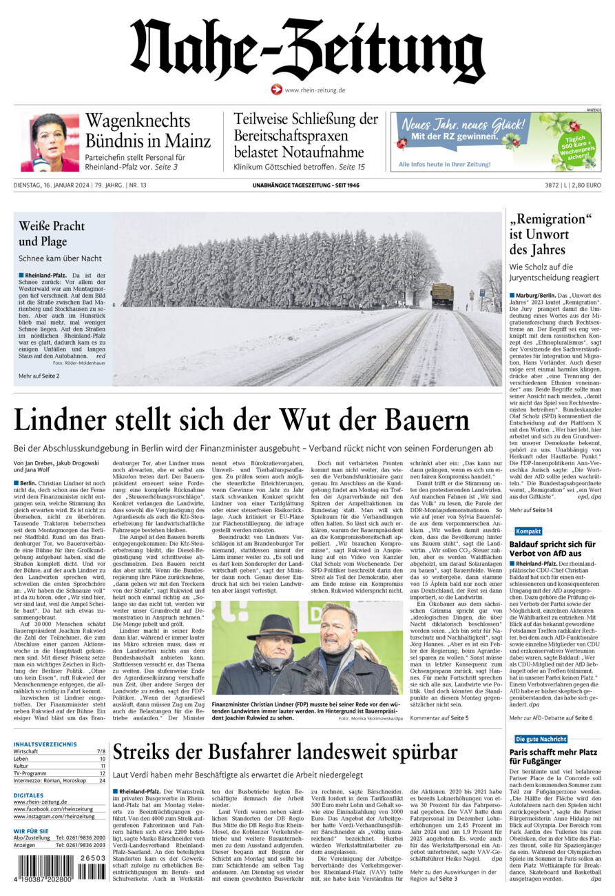 Nahe-Zeitung vom Dienstag, 16.01.2024