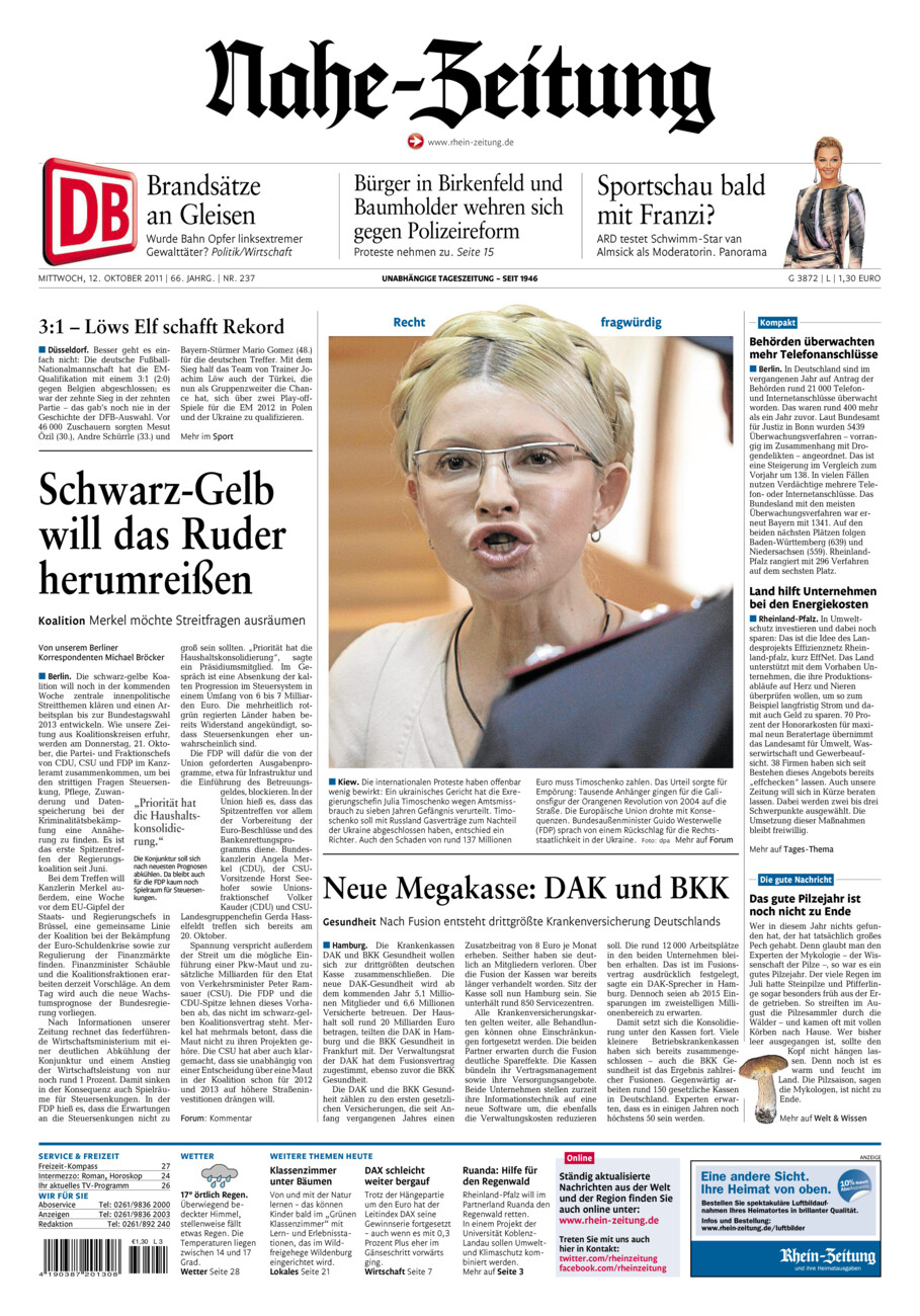 Nahe-Zeitung vom Mittwoch, 12.10.2011