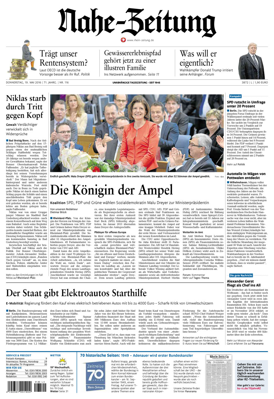 Nahe-Zeitung vom Donnerstag, 19.05.2016