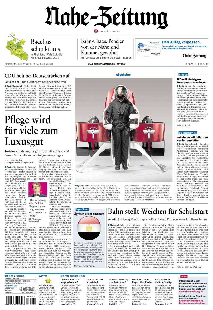 Nahe-Zeitung vom Freitag, 16.08.2013