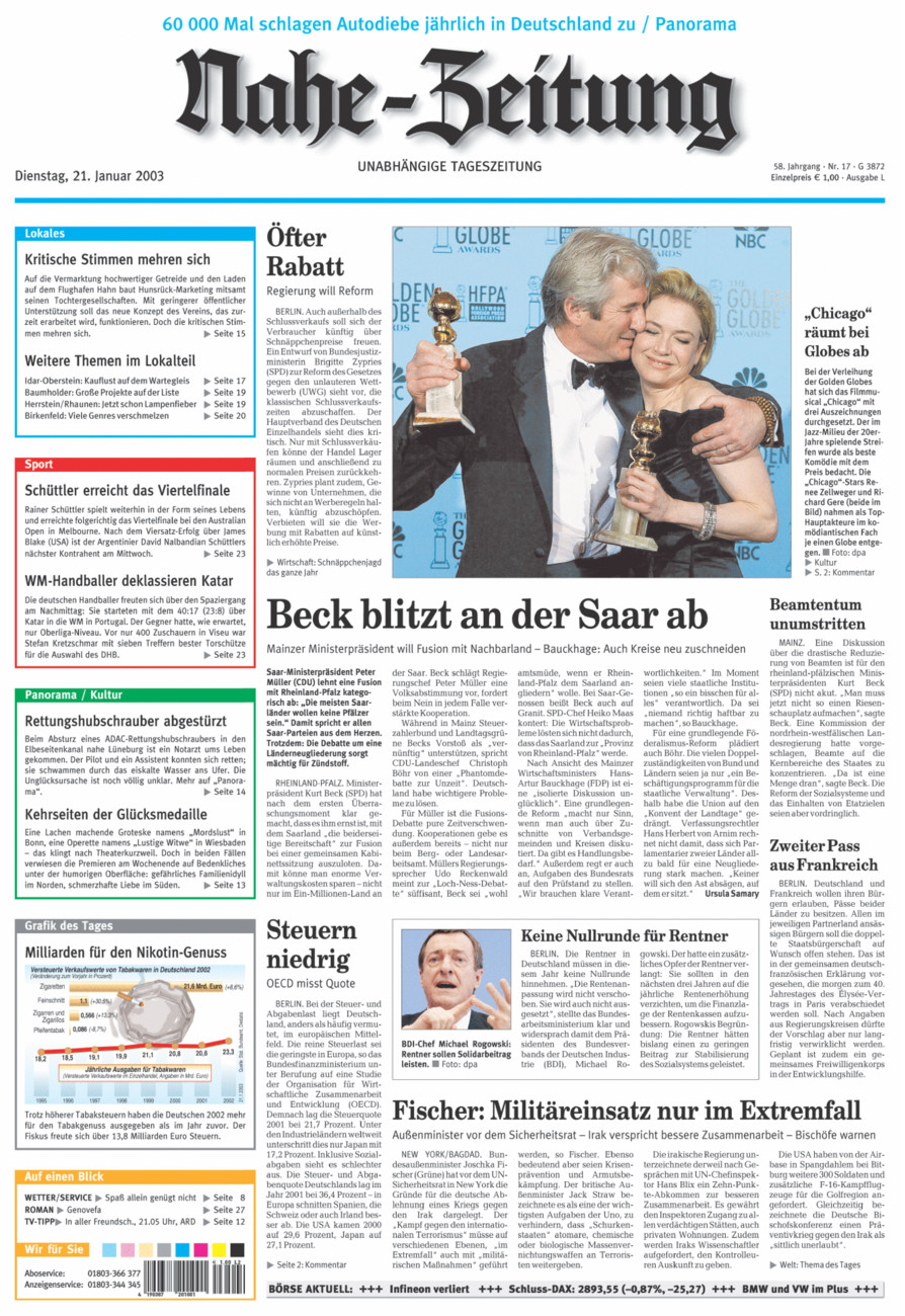 Nahe-Zeitung vom Dienstag, 21.01.2003