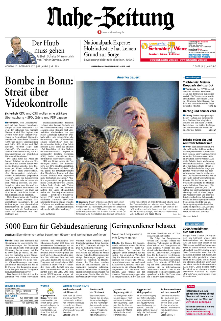 Nahe-Zeitung vom Montag, 17.12.2012